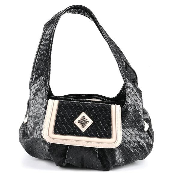 Simply Vera Vera Wang Shoulder Bag Black White basketweave pattern top handle - Picture 1 of 5